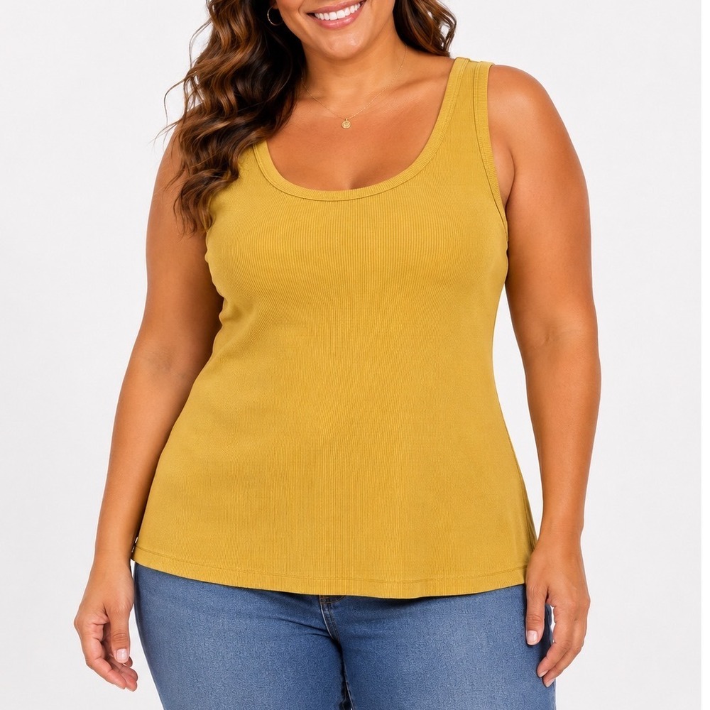 Lane Bryant Mustard Yellow Ribbed Scoop Neck Tank Top Womens Plus Size 22/24